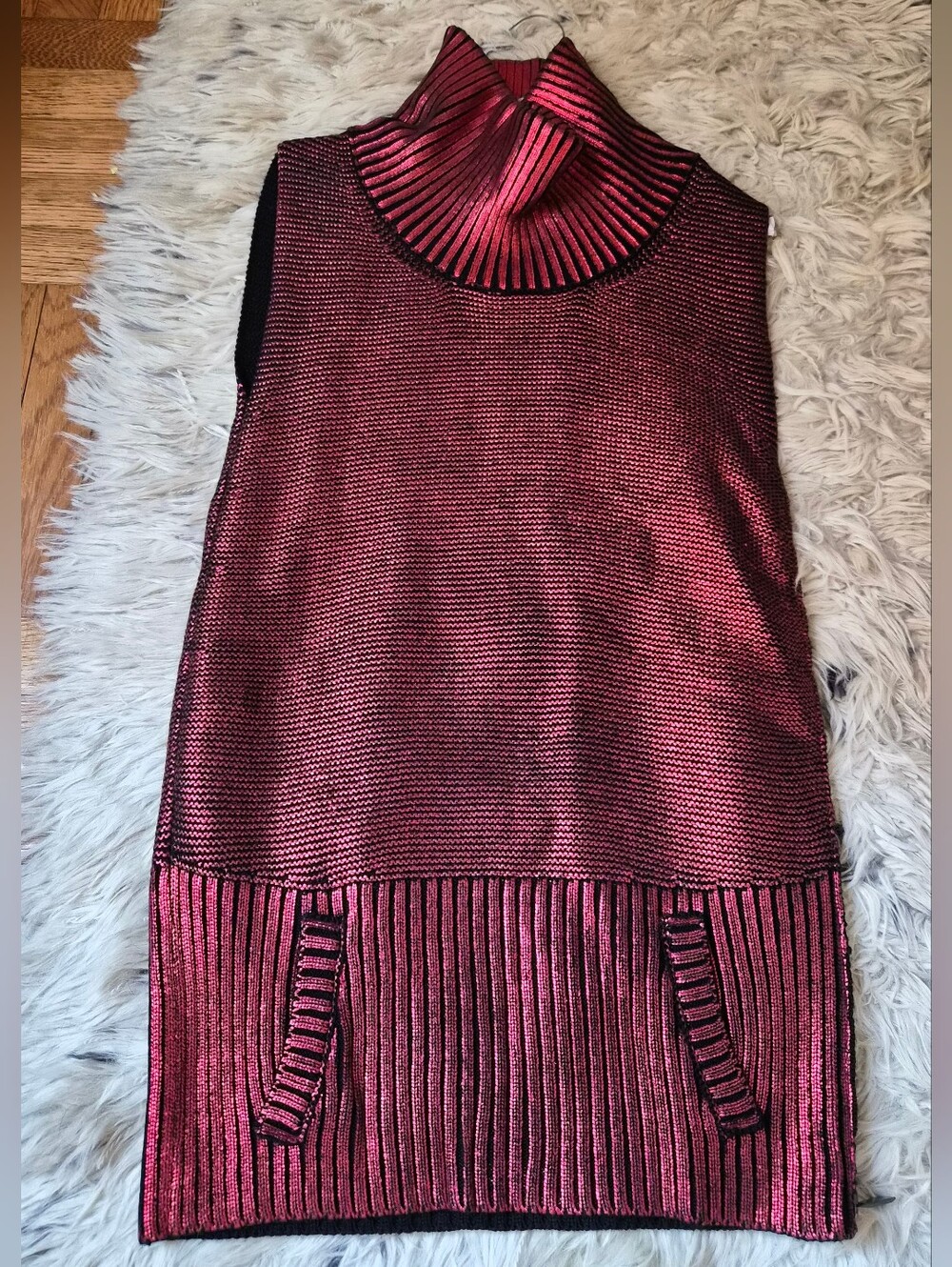 NWOT Red Metallic Knit Barbara Bui Mini Dress Size S